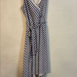 LOFT Blue and White Striped Midi Dress